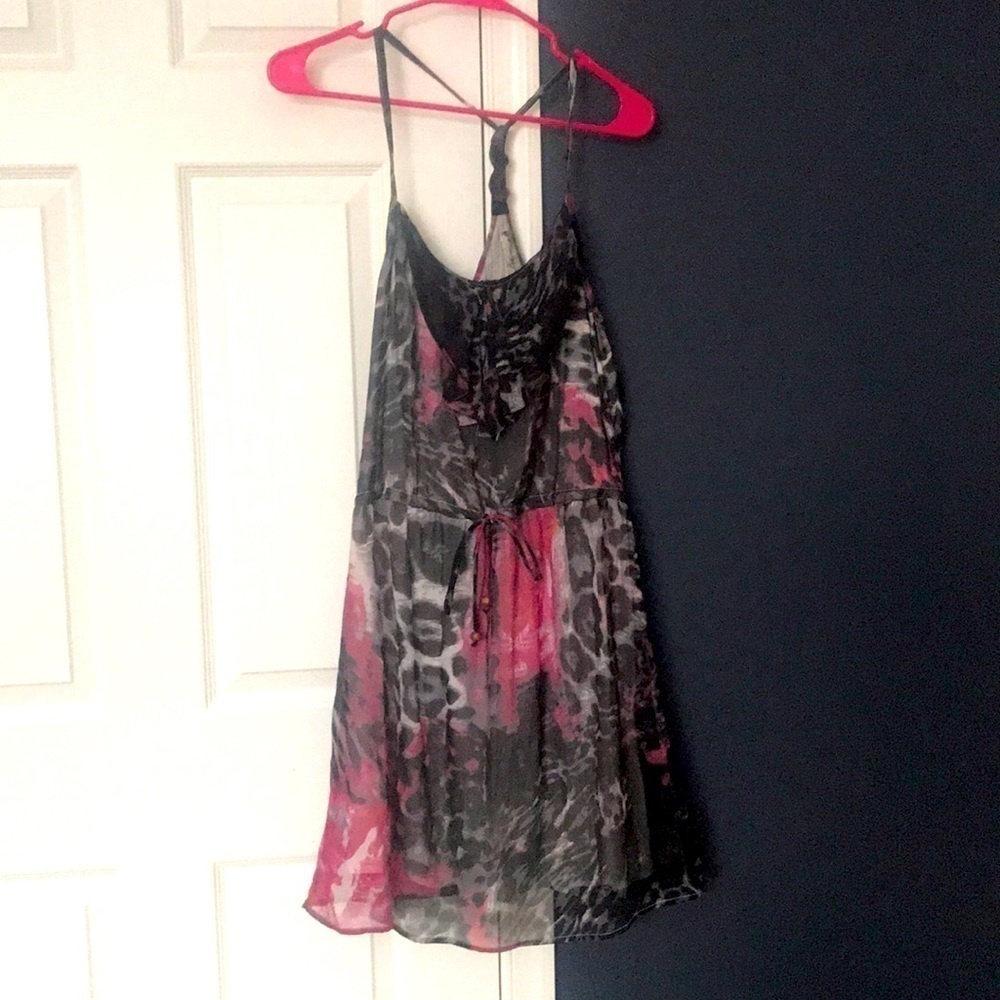 Magazine Leopard Print Halter Slip Dress Size L Flowy 90s Y2K Club